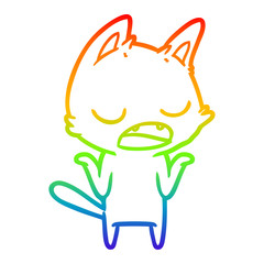 Obraz premium rainbow gradient line drawing talking cat shrugging shoulders