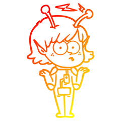 warm gradient line drawing cartoon alien girl