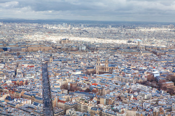 Aerial view of the streets of Paris downtown