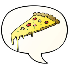 cartoon pizza slice and speech bubble in smooth gradient style