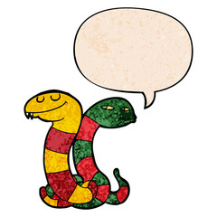 cartoon snakes and speech bubble in retro texture style