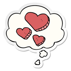 cartoon love hearts and thought bubble as a printed sticker