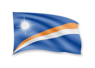 Waving Marshall Islands flag on white. Flag in the wind.