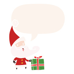 cartoon santa claus and speech bubble in retro style