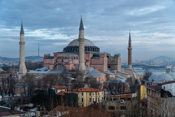 Naklejka premium Hagia Sophia in Istanbul, Turkey at Dusk