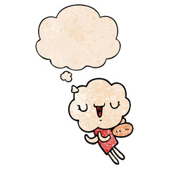 cute cartoon cloud head creature and thought bubble in grunge texture pattern style