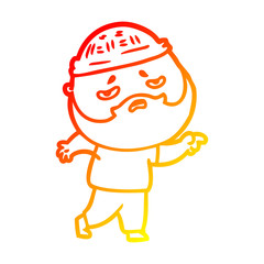 warm gradient line drawing cartoon worried man with beard