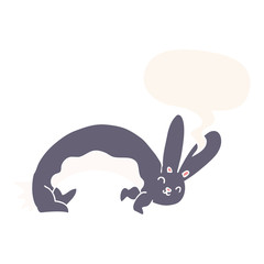 funny cartoon rabbit and speech bubble in retro style