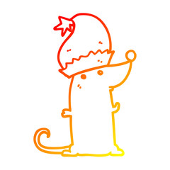warm gradient line drawing cartoon rat wearing christmas hat