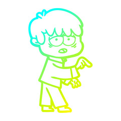 cold gradient line drawing cartoon exhausted boy