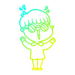 cold gradient line drawing cartoon boy wearing spectacles