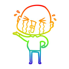 rainbow gradient line drawing cartoon crying bald man