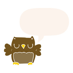 cute cartoon owl and speech bubble in retro style