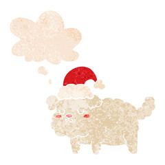 cute christmas dog and thought bubble in retro textured style