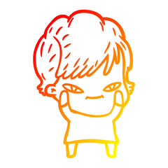 warm gradient line drawing cartoon happy woman