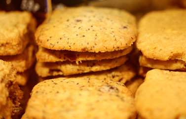 Delicious cookies lie on top of each other photographed