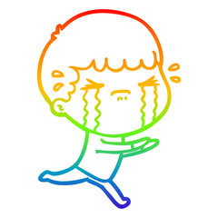 rainbow gradient line drawing cartoon man crying