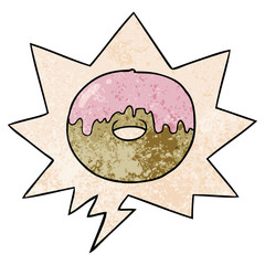 cartoon donut and speech bubble in retro texture style