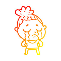 warm gradient line drawing cartoon tough woman crying