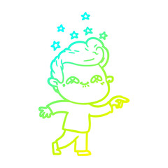 cold gradient line drawing cartoon excited man