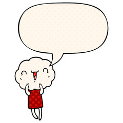cute cartoon cloud head creature and speech bubble in comic book style