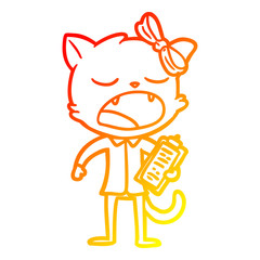 warm gradient line drawing cartoon yawning cat