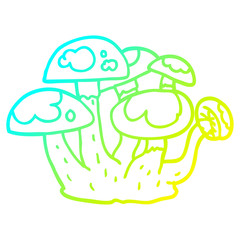 cold gradient line drawing cartoon mushrooms