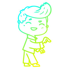 cold gradient line drawing cartoon man laughing and pointing