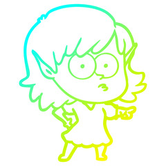 cold gradient line drawing cartoon elf girl staring