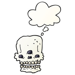 cartoon spooky skull and thought bubble in smooth gradient style