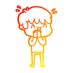 warm gradient line drawing cartoon laughing boy