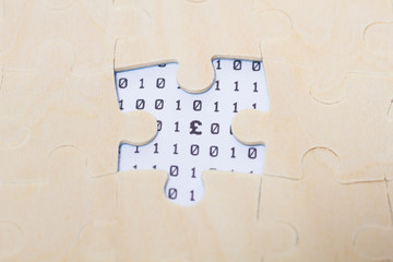 Digital technology with puzzles, currency symbols,pound
