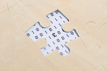 Digital technology with puzzles, currency symbols,pound