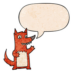 cartoon wolf and speech bubble in retro texture style