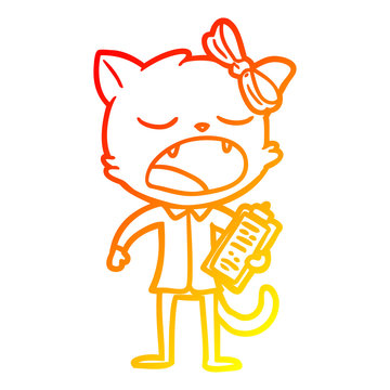 recommend clip art: warm gradient line drawing cartoon yawning cat