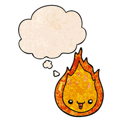 cartoon flame and thought bubble in grunge texture pattern style