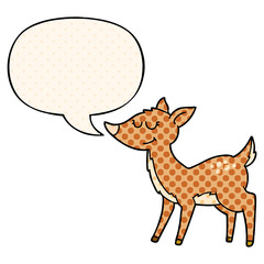 cartoon deer and speech bubble in comic book style