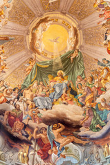 COMO, ITALY - MAY 8, 2015: The fresco of Glory of Christ the King in church Santuario del Santissimo Crocifisso by Gersam Turri (1927-1929).