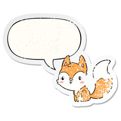 cute cartoon fox and speech bubble distressed sticker