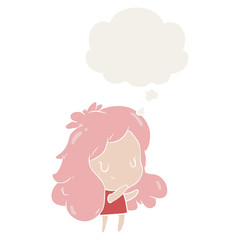 cartoon girl and thought bubble in retro style