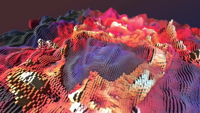 Abstract background Digital Blockchain cubes waving landscape 3D rendering animation 4k