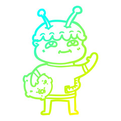 cold gradient line drawing friendly cartoon spaceman waving