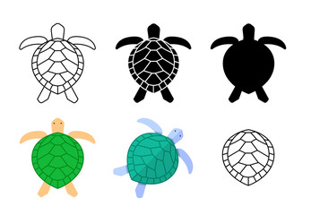 Set of turtle icons and sign in vector art