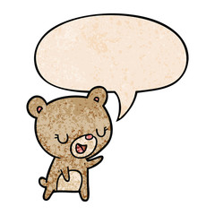 cartoon bear and speech bubble in retro texture style