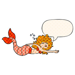 cartoon mermaid and speech bubble in comic book style