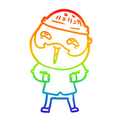 Fototapeta premium rainbow gradient line drawing cartoon happy bearded man