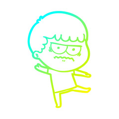 cold gradient line drawing cartoon annoyed man