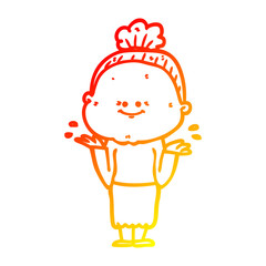 warm gradient line drawing cartoon happy old woman