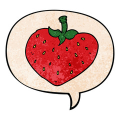 cartoon strawberry and speech bubble in retro texture style
