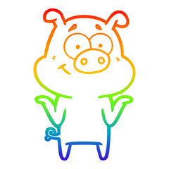 rainbow gradient line drawing happy cartoon pig